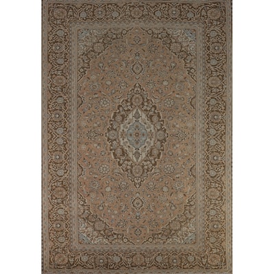Traditional Floral Mashad Persian Vintage Rug Hand-Knotted Wool Carpet - 8'0" x 10'11"