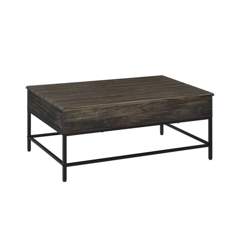 Sean 39 Inch Storage Coffee Table, Lift Top, Steel Frame, Burnt Brown