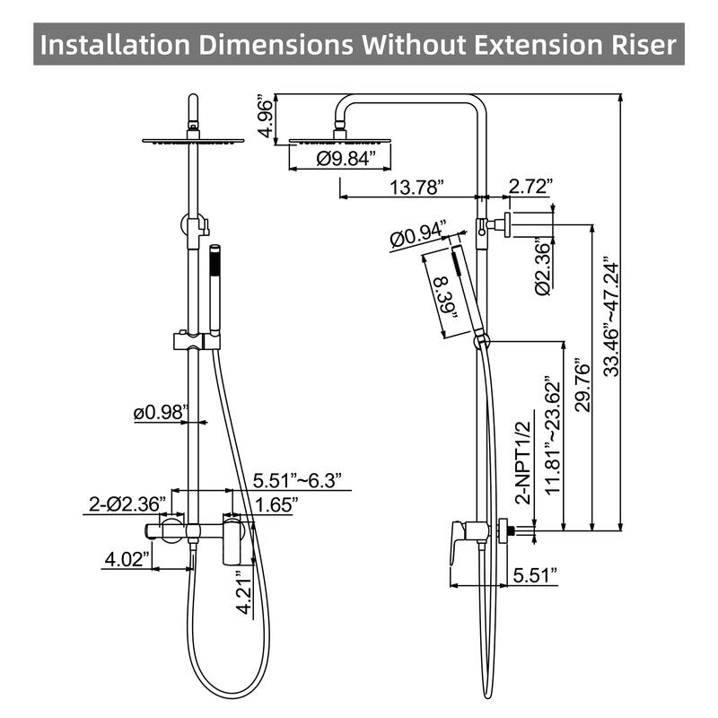 3-Way Exposed Wall-Mount Complete Shower System with Rough-in Valve