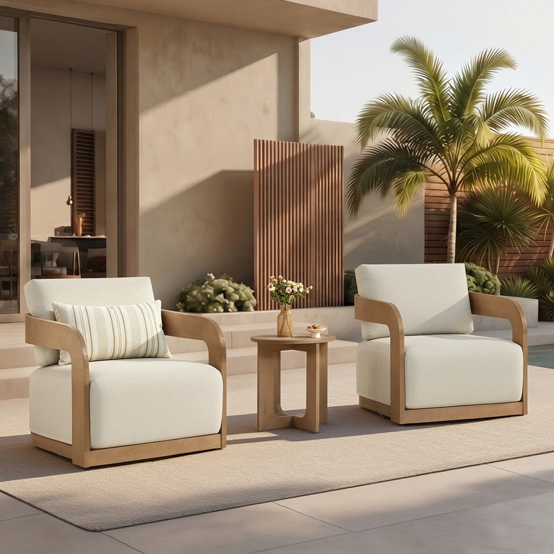 Spruce & Spring Outdoor Eucalyptus Wood Patio Furniture Swivel Chair Side Table