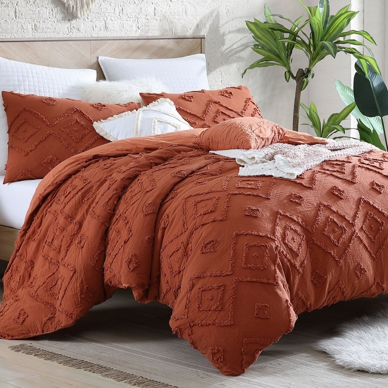 Rukai 100% Cotton Clipped Diamond Jacquard 5-Piece Bedding Comforter Set