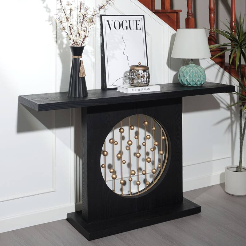 56" Console Table with Circular Cutouts & Gold Accents