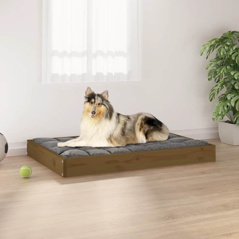 vidaXL Dog Bed 36"x25.2"x3.5" Solid Wood Pine - 36" x 25.2" x 3.5" - Honey brown