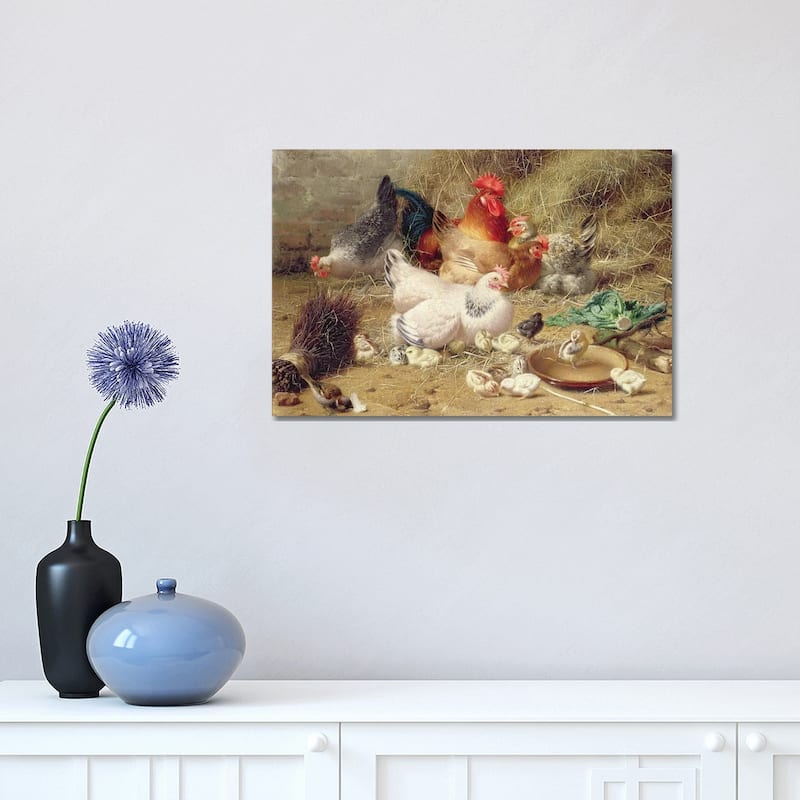iCanvas "Hens Roosting With Their Chickens" by Eugene Remy Maes Canvas Print - 12x18x1.5