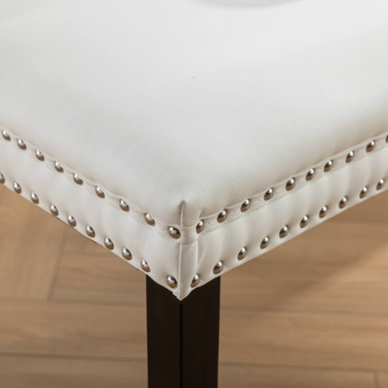 High-end Tufted Solid Wood Contemporary PU and Velvet Upholstered Dining Chair with Wood Legs Nailhead Trim 2-Pcs Set