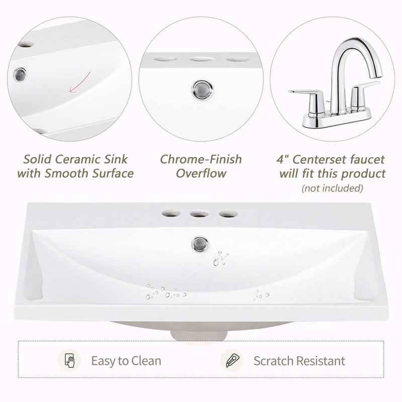 24" Bathroom Vanity with Ceramic Sink and Open Shelf