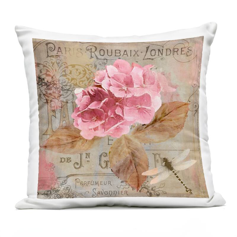 Stupell Vintage French Hydrangea Printed Outdoor Throw Pillow Design by Sasha - Accent - Polyester - Pink - Single
