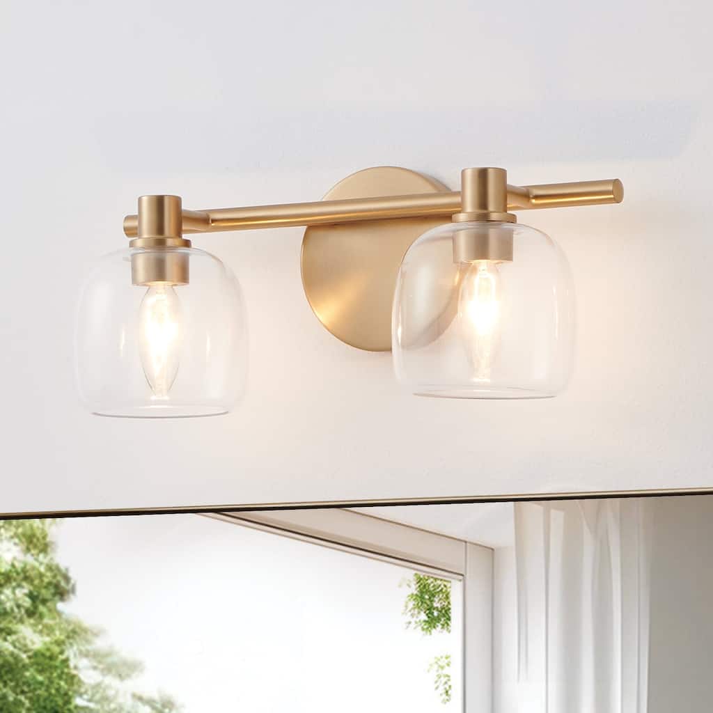Thesis Valentina 15-inch 2-light Champagne Gold Vanity Light with Clear Glass Shades