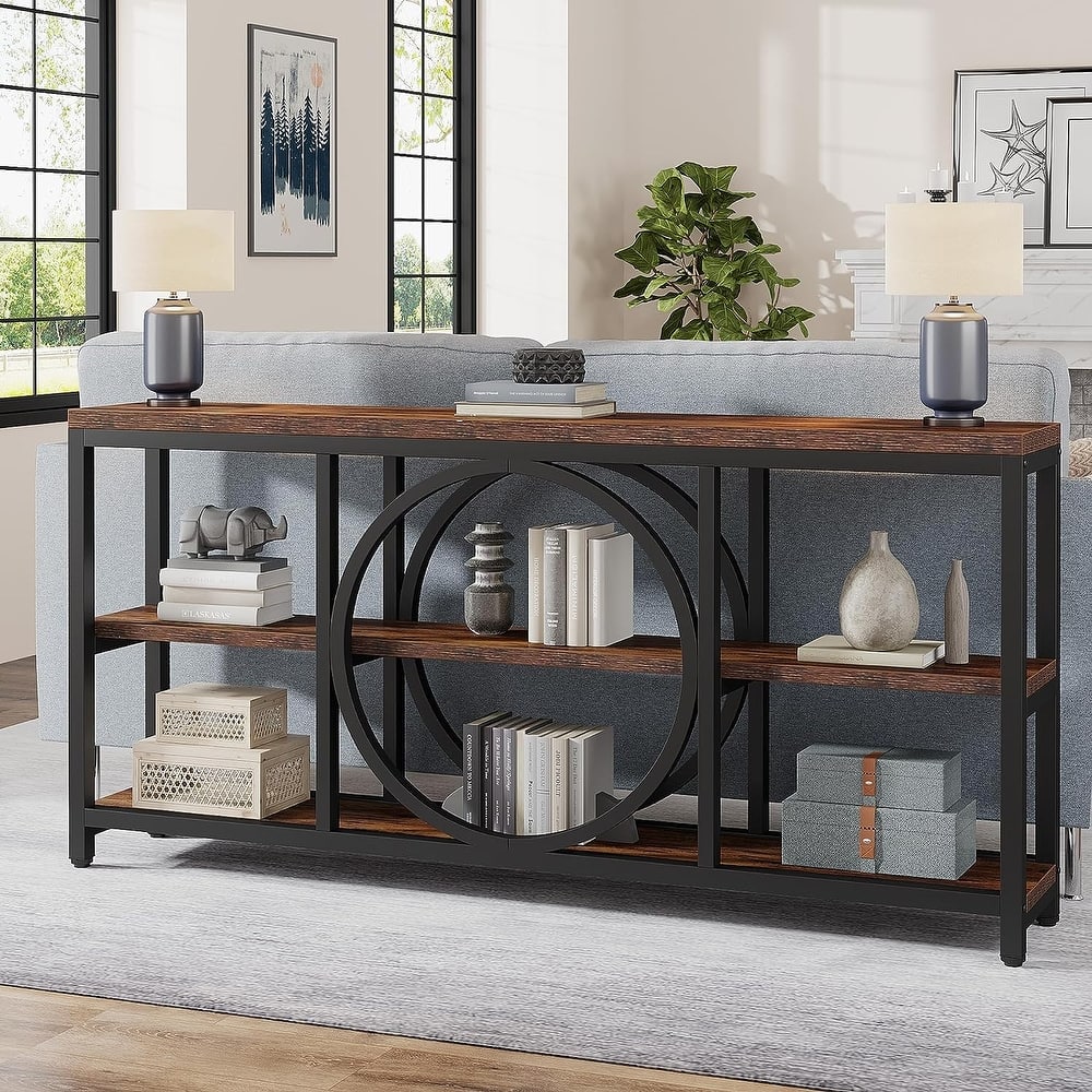 70.9 inch Extra Long Console Table with 3 Tier Wood Storage Shelves