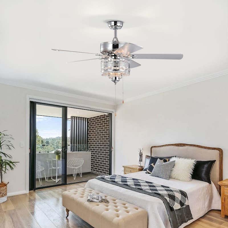 Sofucor 52" Ceiling Fan with Light Remote, Classical Crystal Chandelier fan, 5 Reversible Blades & Reverse Airflow - 52 Inches