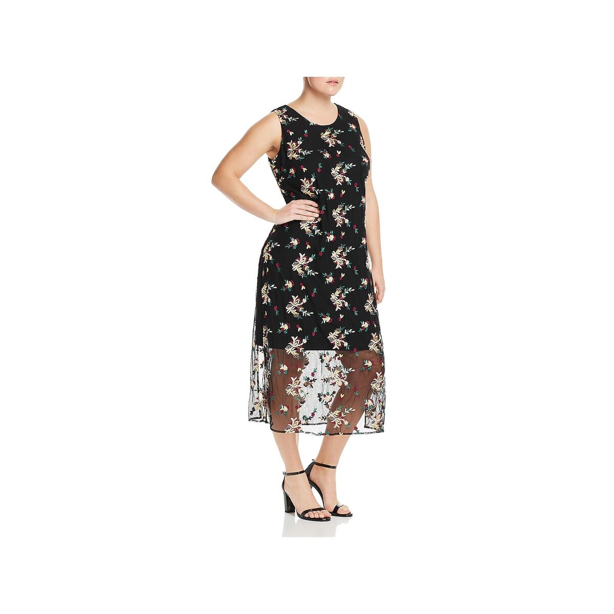 vince camuto floral embroidered mesh midi dress