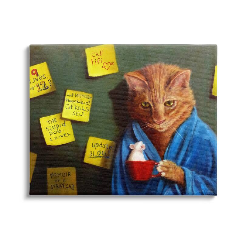 Stupell Funny Cat Morning Coffee Memo Reminders Canvas Wall Art by Lucia Heffernan - 48 x 36