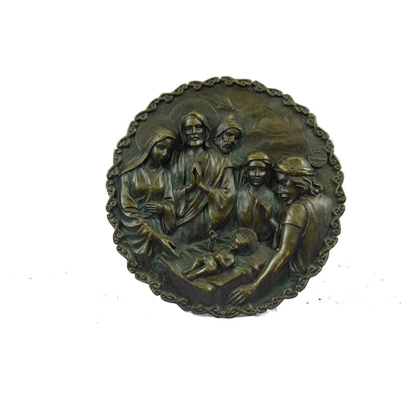 Bronze Sculpture Manger Scene With Mary Joseph And 3 Wise Men Wall Plaque Decor