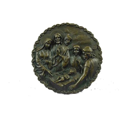 Bronze Sculpture Manger Scene With Mary Joseph And 3 Wise Men Wall Plaque Decor