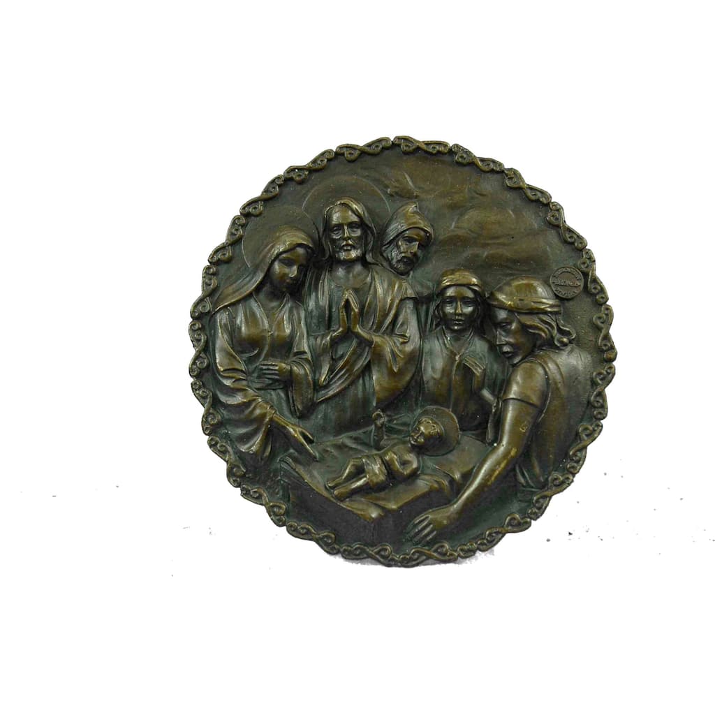 Bronze Sculpture Manger Scene With Mary Joseph And 3 Wise Men Wall Plaque Decor