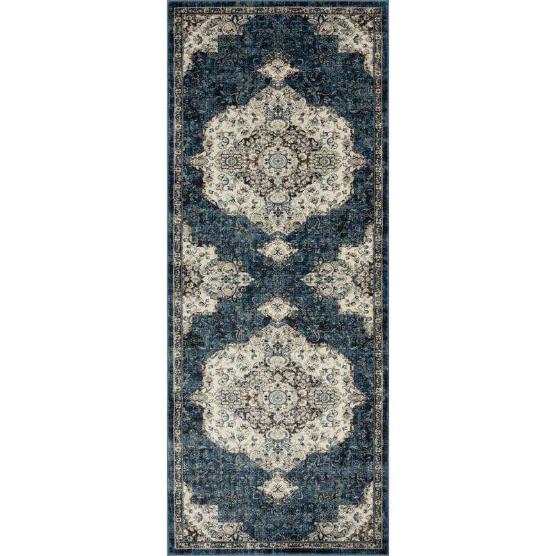 Anila Collection Transitional Oriental Area Rug - 2'5 X 7'8 - Blue/White/Grey