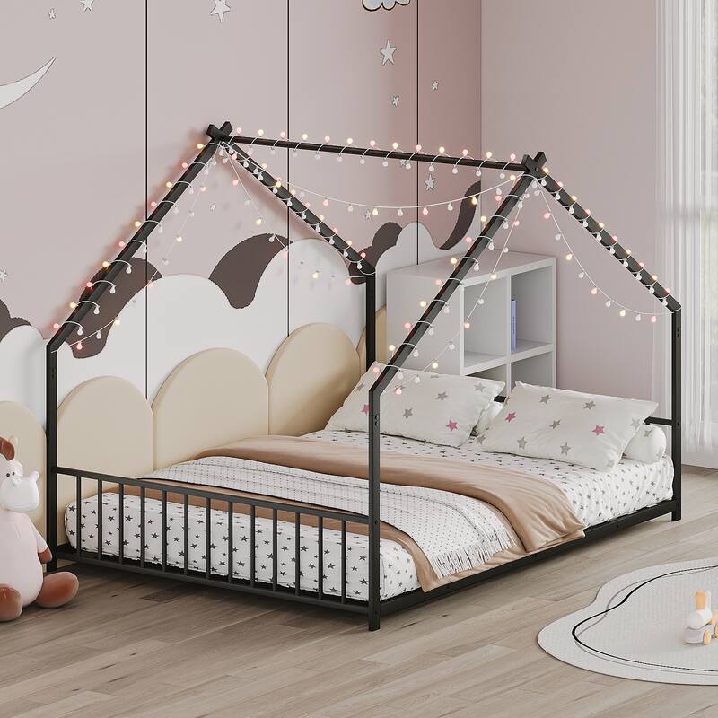 Children's bed frame with LED light strips - Black - Full