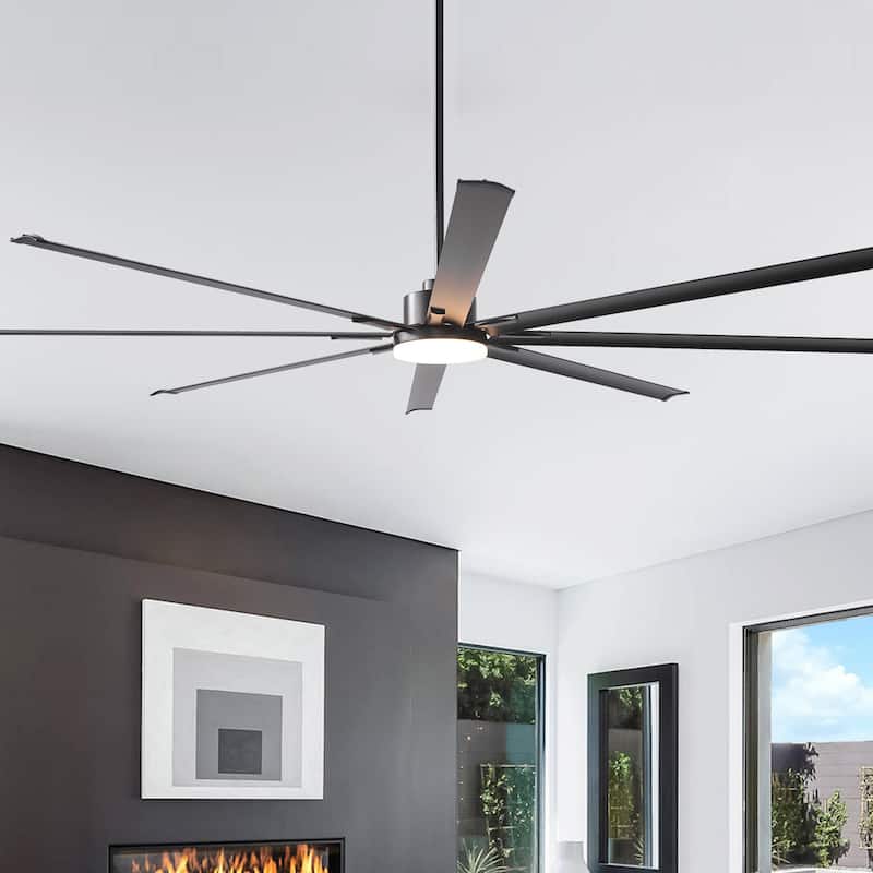 Vaczon 100" Industrial Black Aluminum Extra Larger LED Ceiling Fan with Light and Remote
