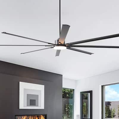 Vaczon 100" Industrial Black Aluminum Extra Larger LED Ceiling Fan with Light and Remote