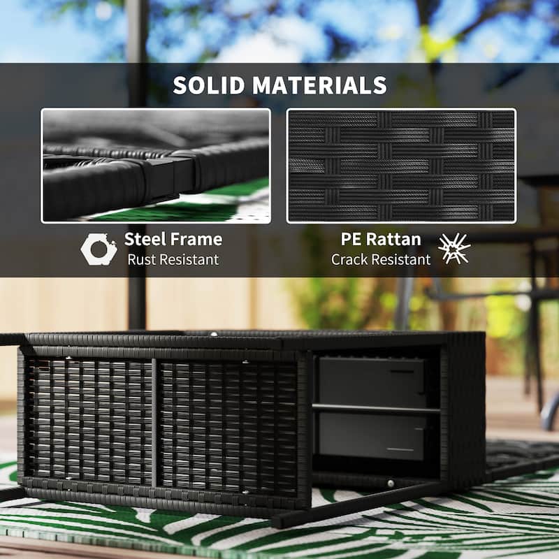 Decorative Rattan Raised Garden Bed with Trellis & Storage Shelf