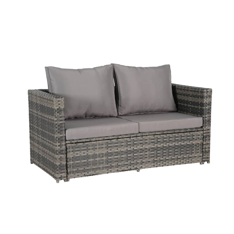 6-Piece Outdoor Patio Rattan Conversation Sectional Sofa Set with Tempered Glass Coffee Table and 2 Armchair
