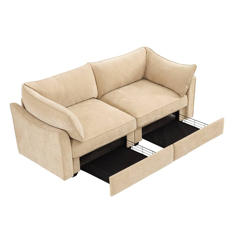 GDFStudio - Chenille 2-Seater 78.7" Sofa with Pull-Out Storage and Crescent Arms