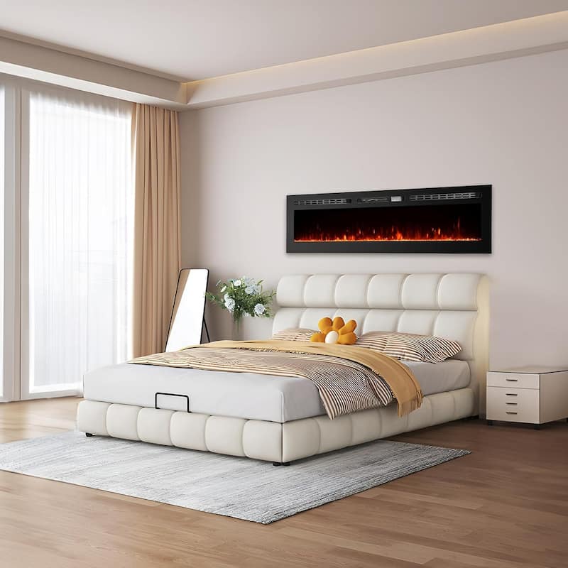 1500W/750W 60"" Electric Fireplace Heater, Dual Power with Thermostat