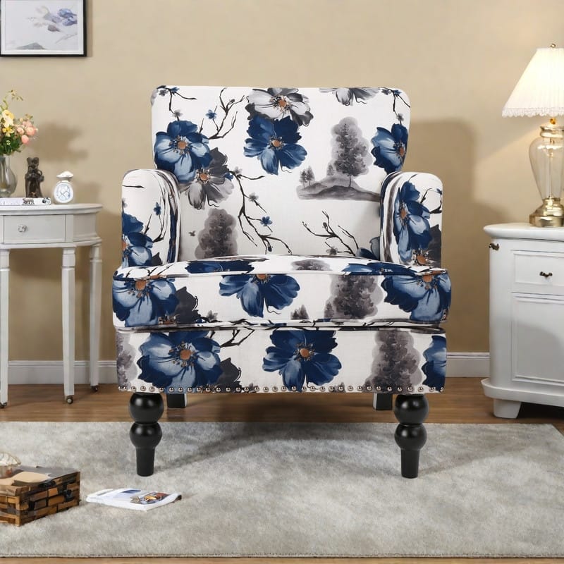 Polyester Upholstered Tufted Club Chair with Nailhead Trim, Birch Wood Legs, and Plush Foam Cushioning - Multicolor