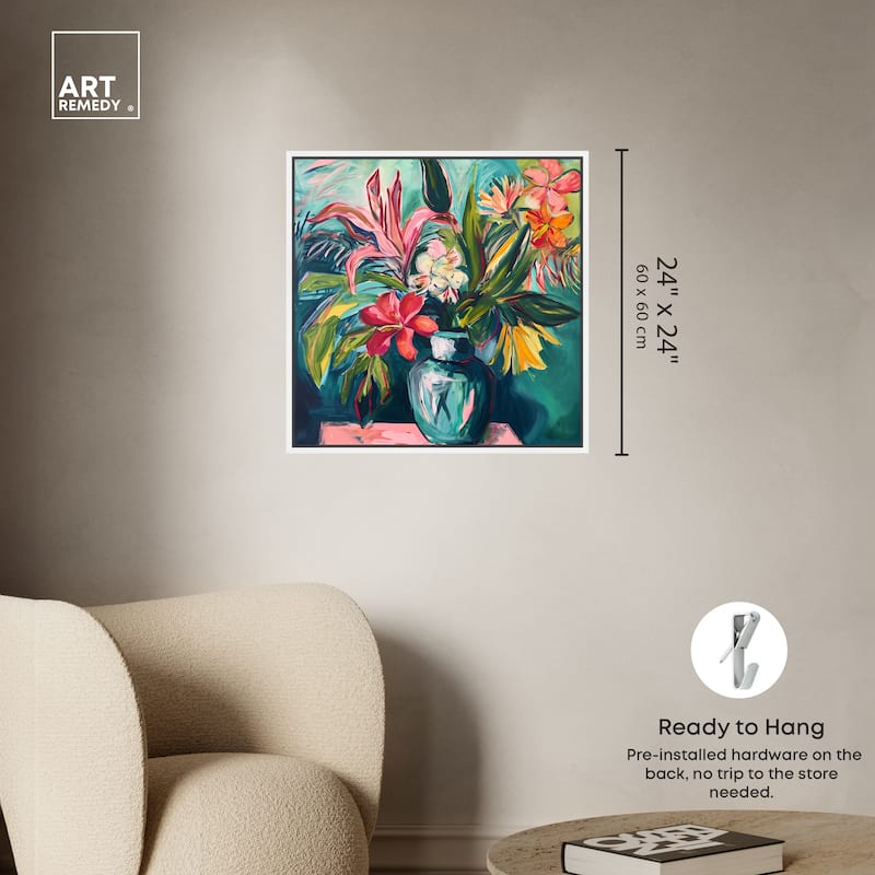 Art Remedy Vase Of Bright Tropical Flowers Framed Flowers In Vase Paintings