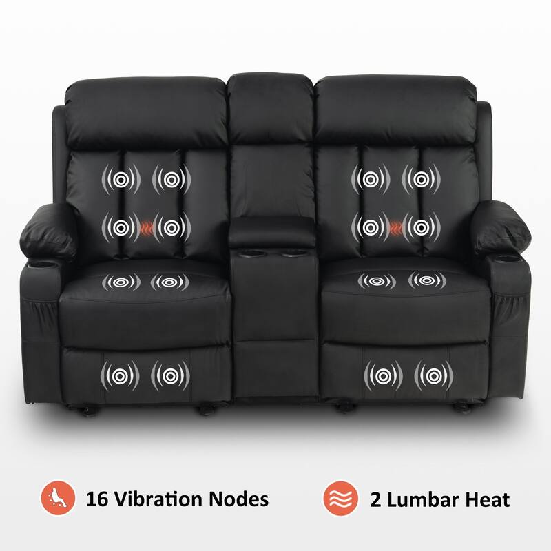 MCombo Electric Power Reclining Sofa with Heat & Massage, Faux Leather 6095/6075/6077