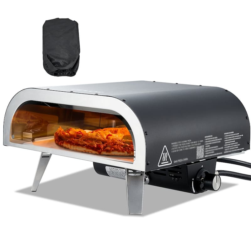 Black Iron Spray Portable Gas Pizza Oven with 12 inches Capacity, Max Temp and Insulation - 18.50 x 17.91 x 10.63 inch - Black