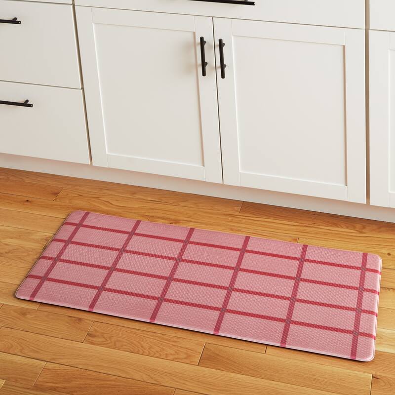 TOWN & COUNTRY BASICS Windowpane Plaid Anti Fatigue Kitchen Mat Non-Slip Backing - 1' 6" x 3' 3" - Red - Rectangle