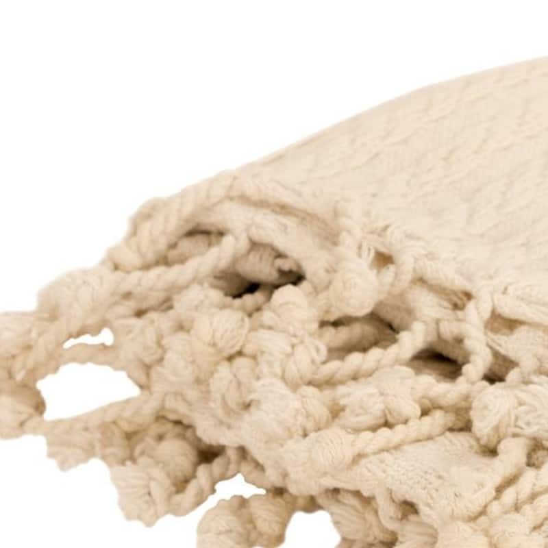 HomeRoots Ivory Knitted 100% Cotton Throw Blanket