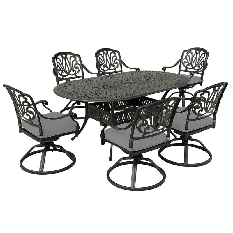 Manasquan 7-piece Gunmetal Aluminum Oval Dining Set with Swivel Chairs by Havenside Home