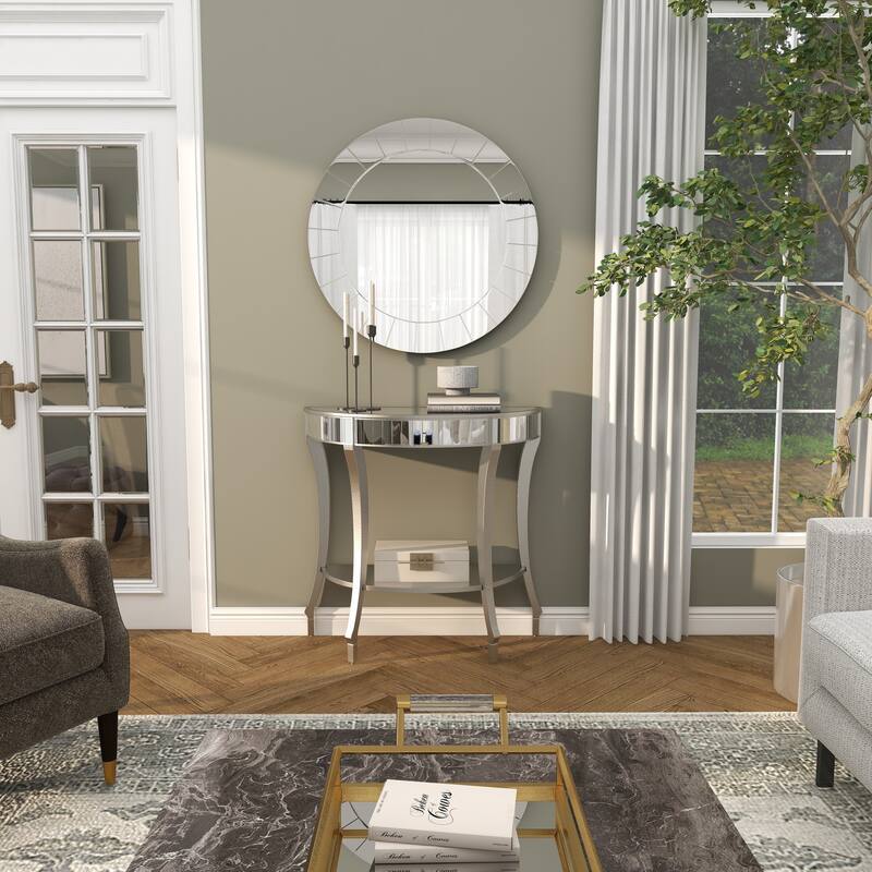 Silver Wood Mirrored 1 Shelf Console Table with Mirror (Set of 2) - 32 x 14 x 32