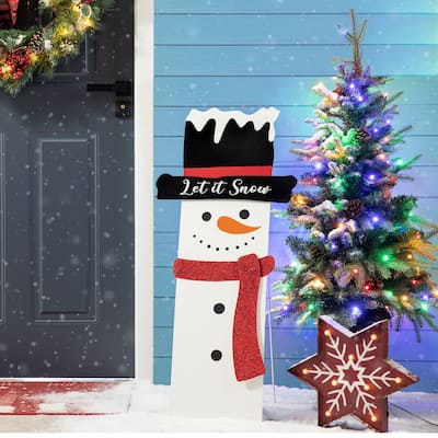 Glitzhome 36"H Lighted Wooden Christmas Snowman Or Santa Porch Decor