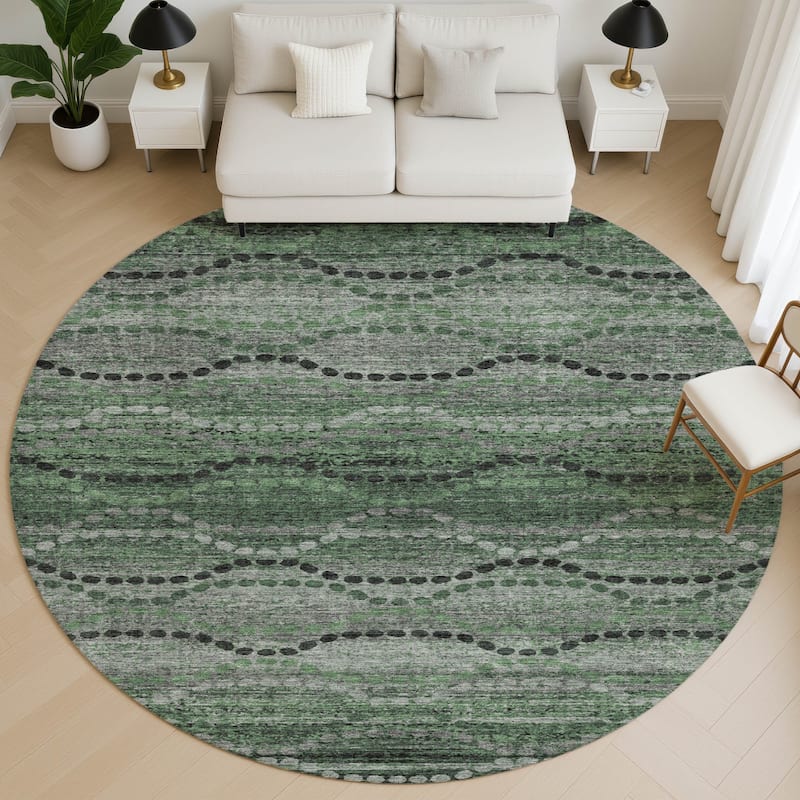 Premium Washable Super Soft Boho Stripes Mayfield Rug - Olive - 8' x 8'