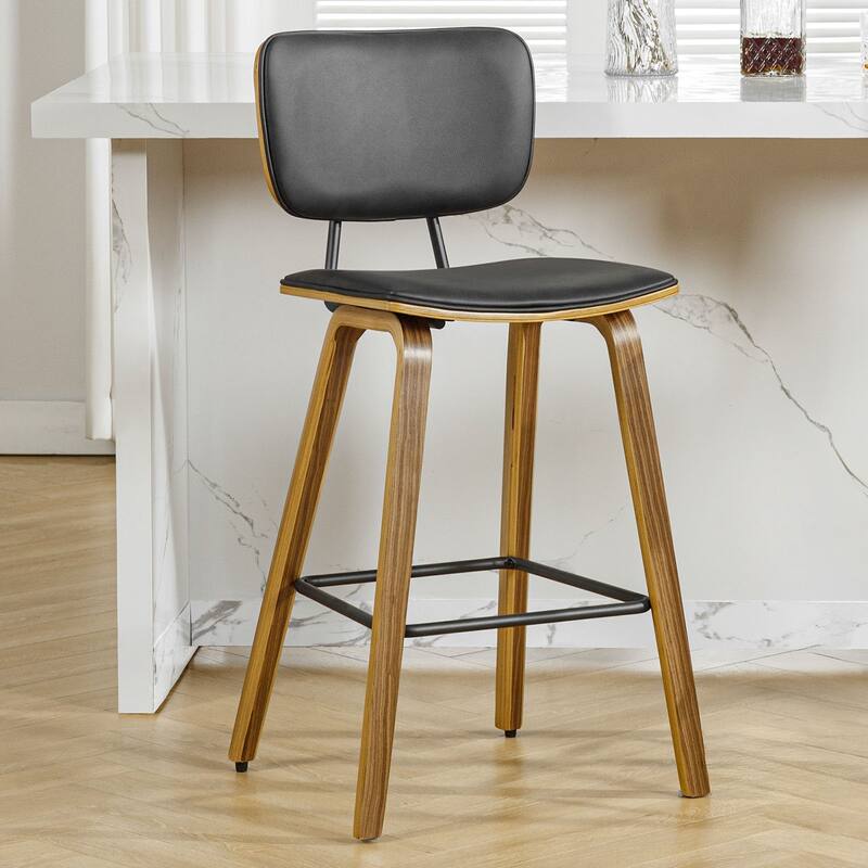 26" Wood Counter Height Bar Stools Set of 2 - 37.6"H x 19.5"W x 18.7"D - Single - Black