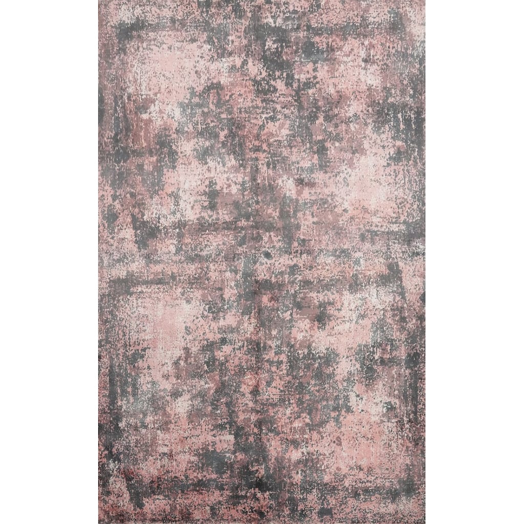 Hand Knotted Oriental Viscose Silk Carpet Modern Abstract Pink Abstract Area Rug - 7' 6'' X 5' 7''