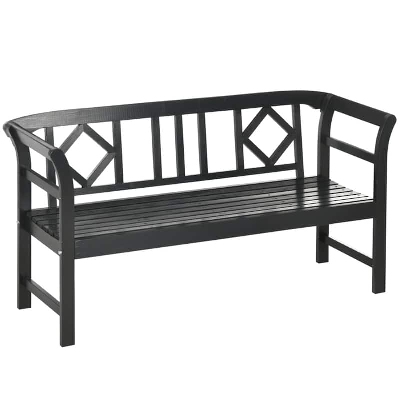 Fir Wood Garden Bench with Vintage Design Slatted Seat and Back for Outdoor Patio - 61.5" W x 20.75" D x 32.75" H - Black