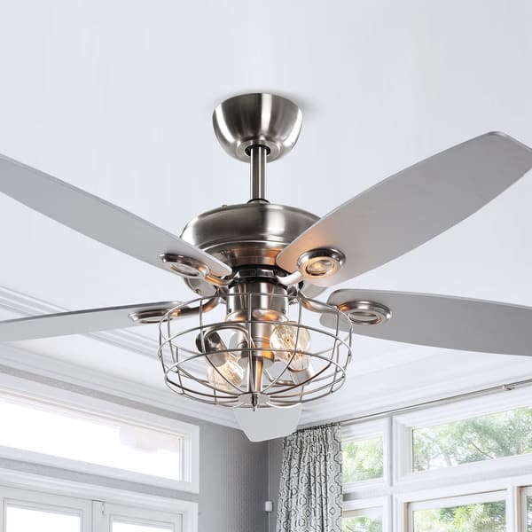 Industrial 5Blade Brushed Nickel Caged Ceiling Fan with Remote 52