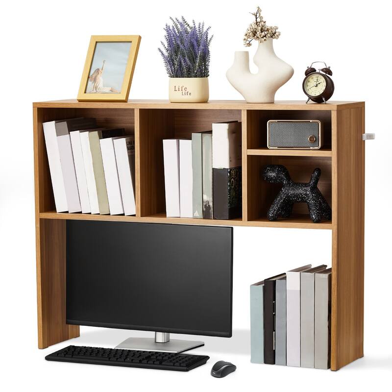 Particle Board Desktop Bookshelf, Storage Rack Wood Display Shelf and Safe - 37.0" L x 9.4" W x 28.7" H