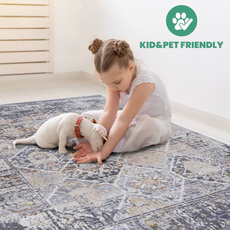 LOOM & LUXE Collection Multi/Traditional Non-Shedding Area Rug