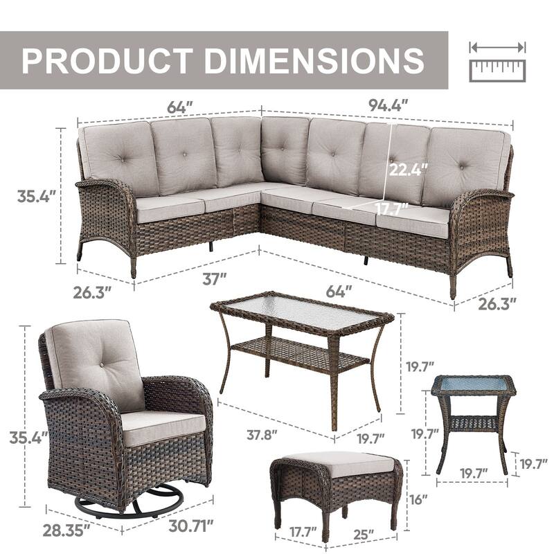 Gymojoy L-Shaped Outdoor Sectional Sofa Set, PE Wicker Couch with Water-Resistant Olefin Cushions