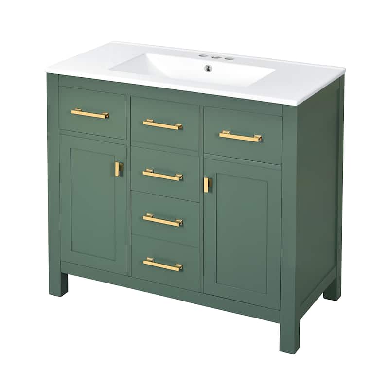 72"Bathroom Vanity with Ceramic Sink Combo Set, Modern Freestanding Single Bathroom Cabinet with 4 Drawers & 2 Cabinets
