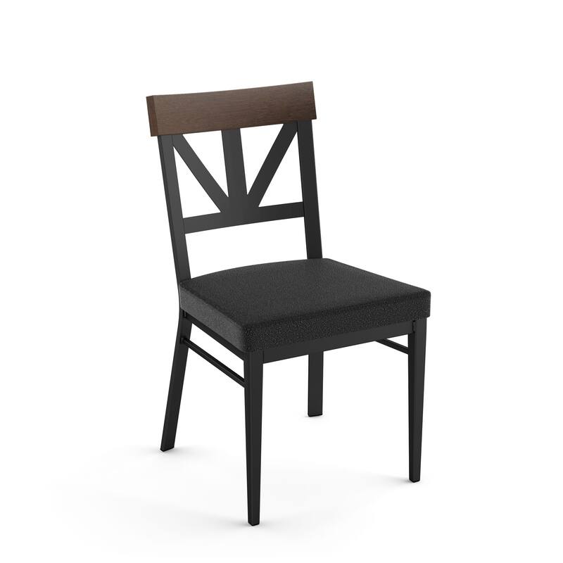 Amisco Clark Dining Chair with Solid Wood Accent and Metal Legs - Charcoal Grey Boucle / Brown Wood / Black Metal