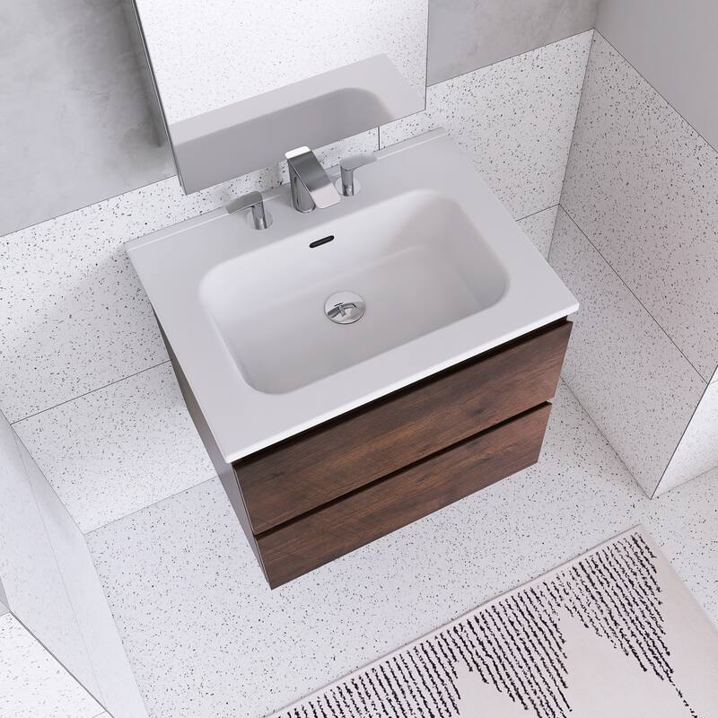 Floating Integrated Bathroom Vanity with Ceramic Sink, Three Faucet Holes
