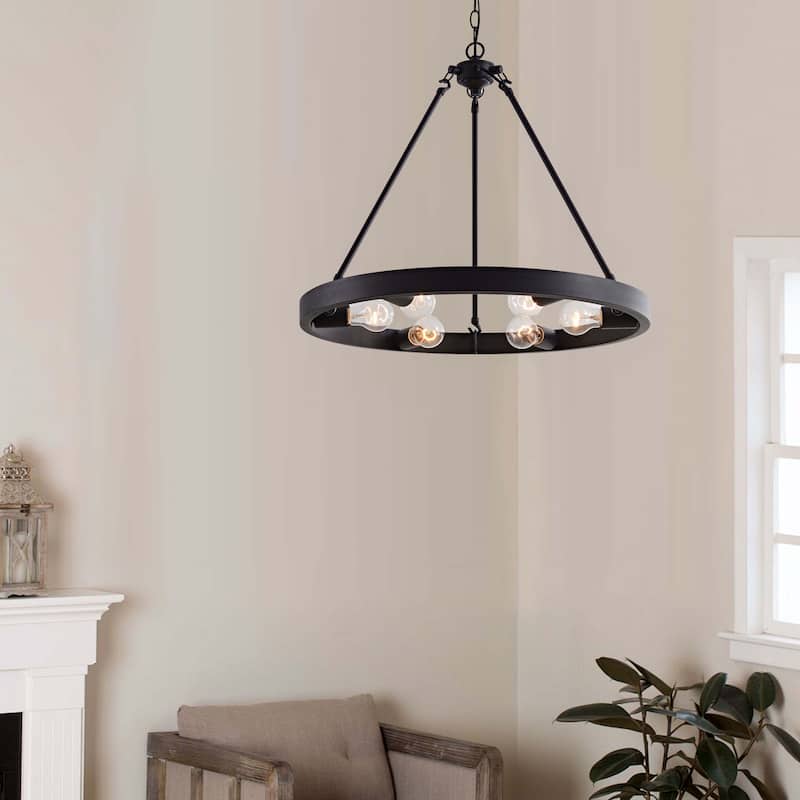 Abigail Wagon Wheel Black 6-light Metal Round Rustic Chandelier
