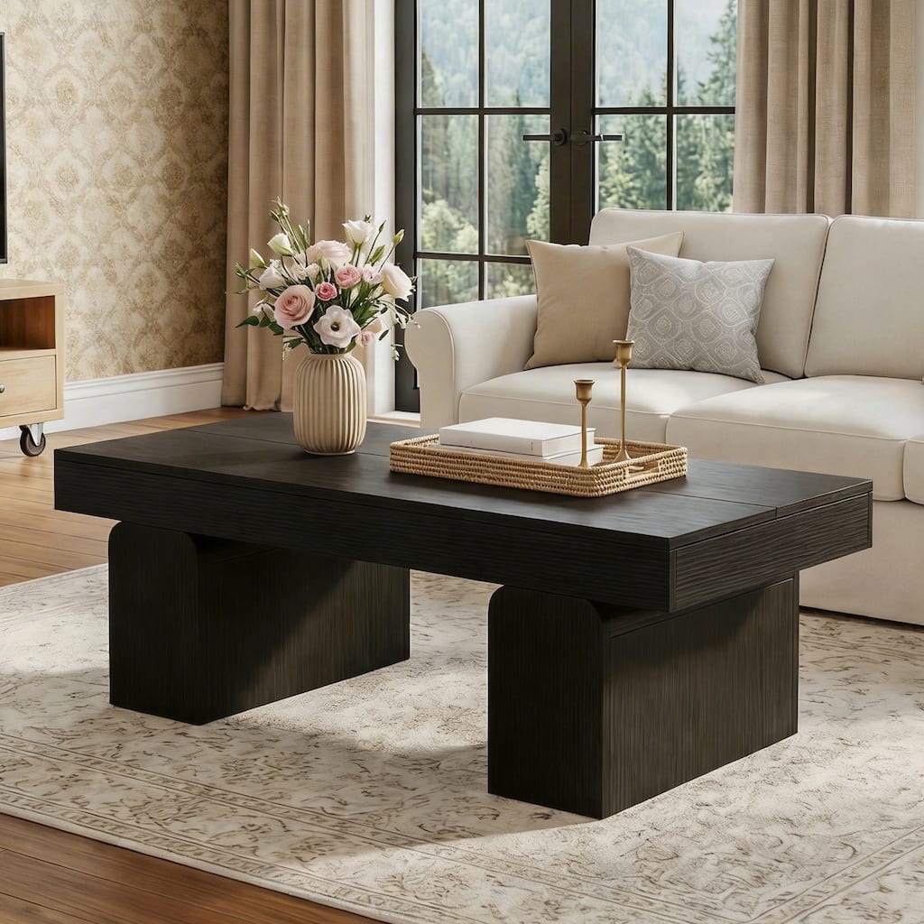 55.11" Double Pedestal Wood Coffee Table, Rectangular