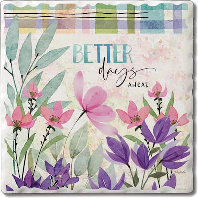 CounterArt Better Days Absorbent Stone Tumbled Tile Coaster Set of 4 Made in The USA Protective Cork Backing